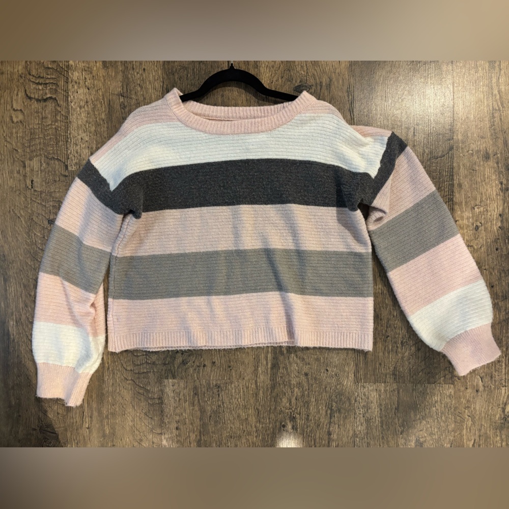 Pink Republic Women's Striped Sweater in Pink, Gray, and Cream